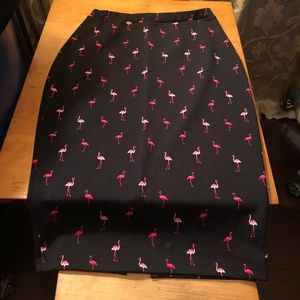 Black & Flamingo print stretch pencil skirt Small